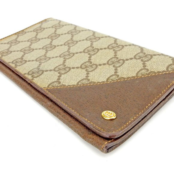 GUCCI Long Wallet GG Pattern Beige PVC ~ Leather Auth USED P784 - Picture 1 of 5